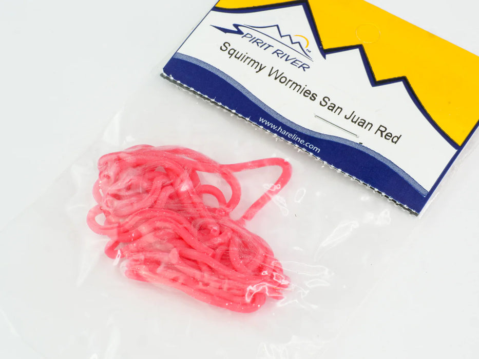 Spirit River Squirmy Wormies Material in San Juan red – ultra-lifelike, flexible fly tying material ideal for creating wiggly worm bodies with high fish appeal.