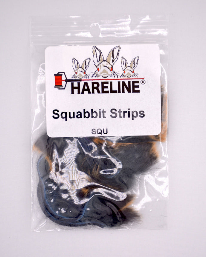 Squabbit Strips by Hareline – zonker-style fly tying strips featuring a blend of rabbit fur and synthetic flash for added movement and visual appeal in streamers.