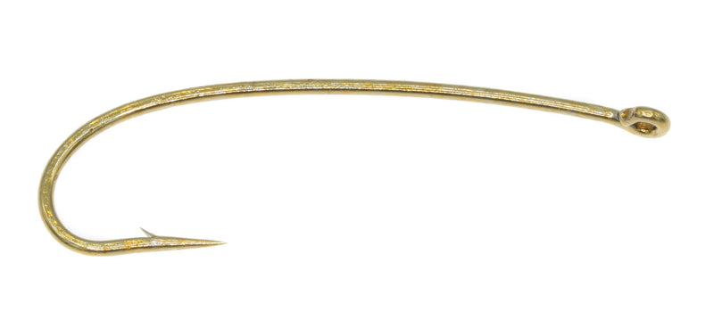 Tiemco TMC2487 fly tying hooks – 25-pack of curved, short-shank nymph hooks ideal for tying shrimp, scuds, caddis pupae, and emerger patterns.
