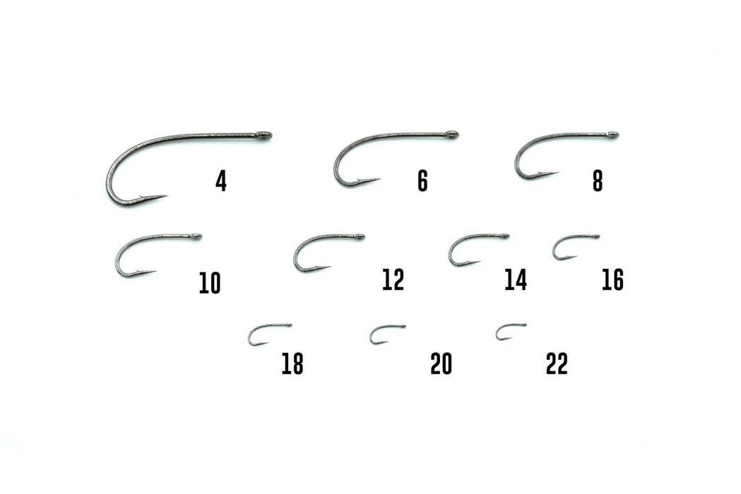 Tiemco TMC201R fly tying hooks – 25-pack of heavy, curved shank hooks designed for nymphs, emergers, and dry flies that sit low in the film.