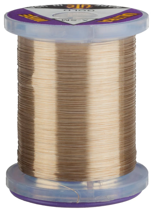Gold UTC Ultra Wire in Brassie size – metallic fly tying wire for ribbing, tags, and flashback nymphs.