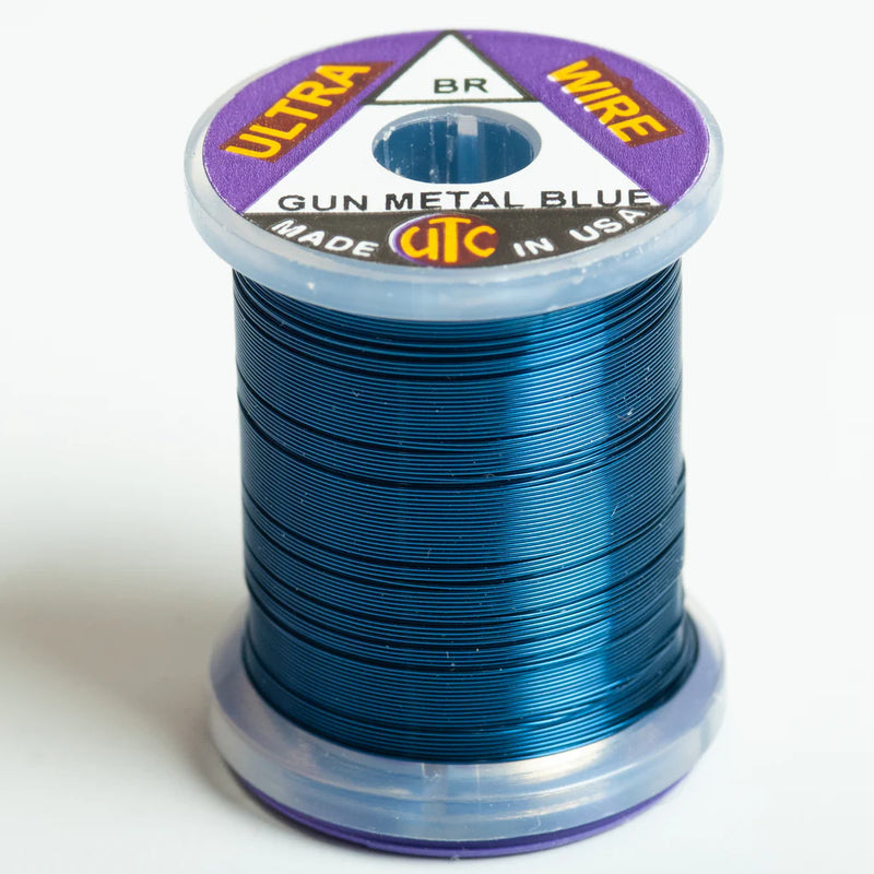 Gun Metal Blue UTC Ultra Wire in Brassie size – unique blue-gray fly tying wire for modern Euro nymphs and flashy ribbing."