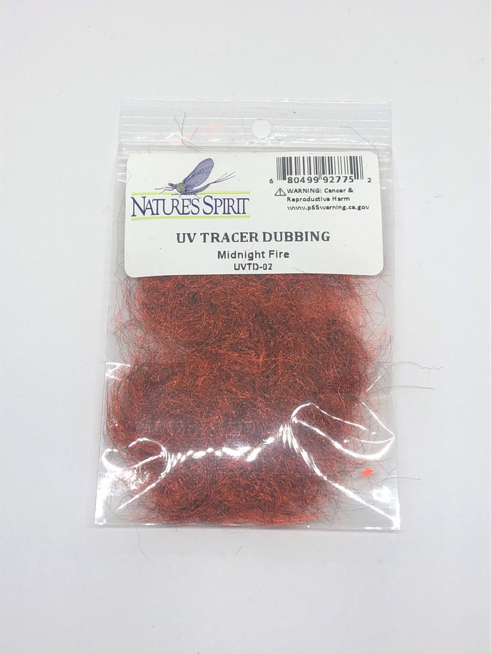 Midnight Fire UV Tracer Dubbing – rich red-orange dubbing with glowing UV flash for hot-headed nymphs and emergers.