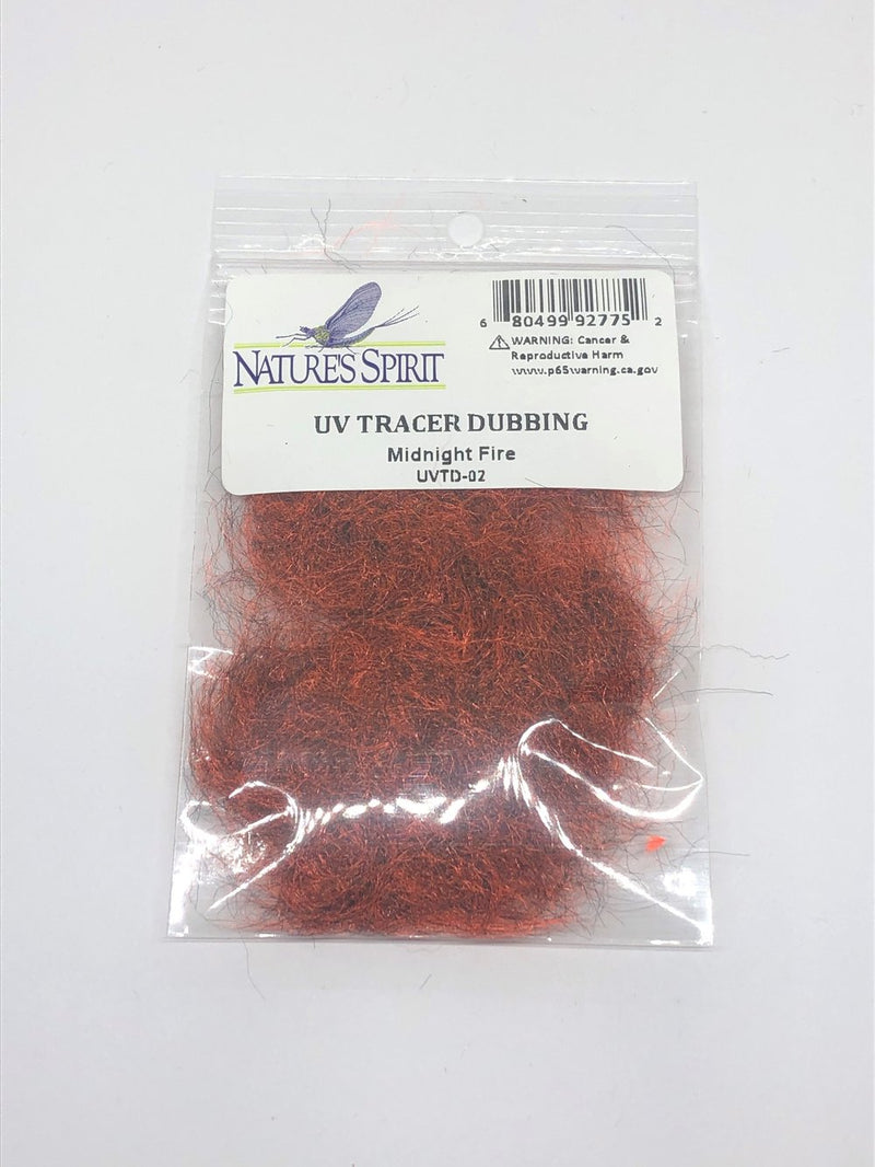 Midnight Fire UV Tracer Dubbing – rich red-orange dubbing with glowing UV flash for hot-headed nymphs and emergers.