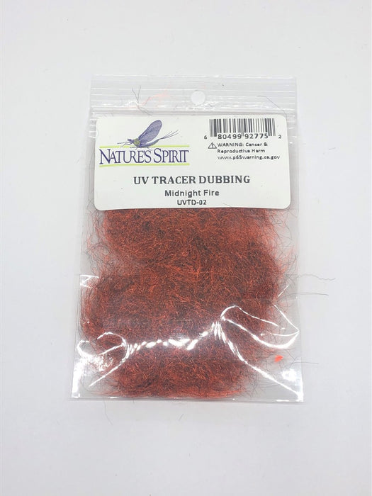 Midnight Fire UV Tracer Dubbing – rich red-orange dubbing with glowing UV flash for hot-headed nymphs and emergers.