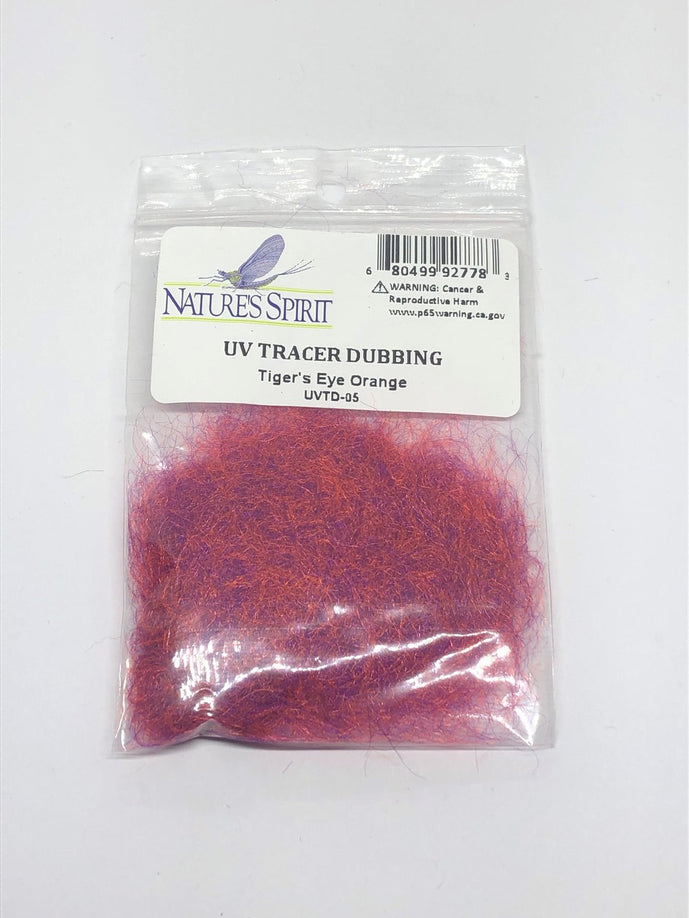 Tiger’s Eye Orange UV Tracer Dubbing – fiery orange blend with UV sparkle for steelhead, salmon, and stillwater patterns.