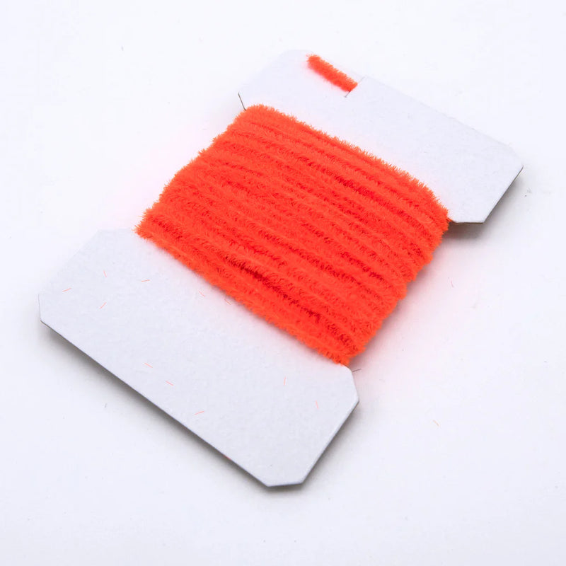 Ultra Chenille in fluorescent fire orange – bright, high-visibility chenille ideal for egg-laying patterns and attractor flies.