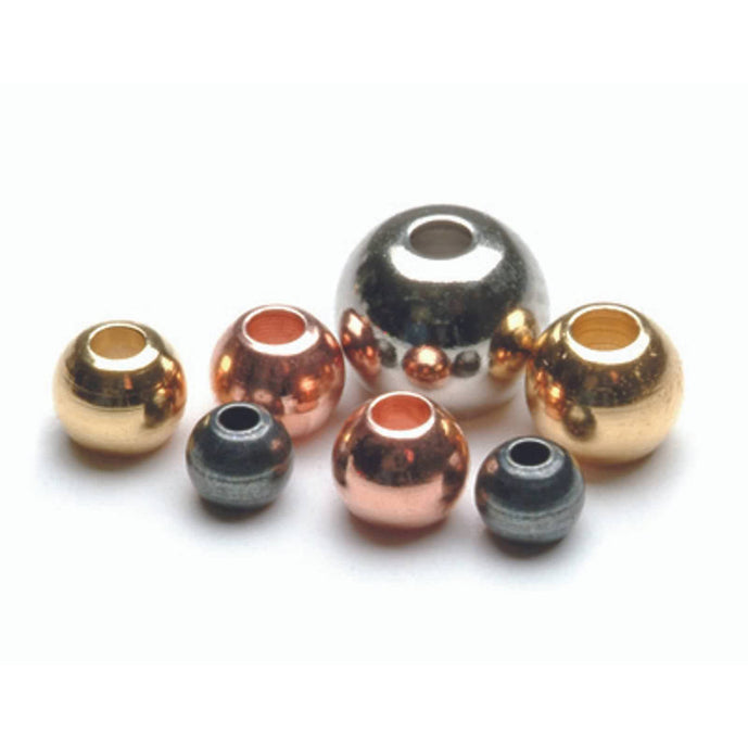 Umpqua brass fly tying beads in gold and silver – essential bead heads for adding weight and flash to nymphs, streamers, and jig patterns.