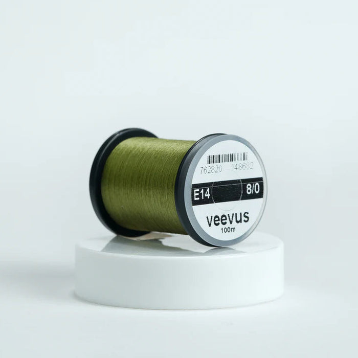 Veevus Thread in Olive – ultra-strong, lightweight fly tying thread available in 6/0, 8/0, and 10/0 sizes, perfect for precise, clean wraps on any pattern.