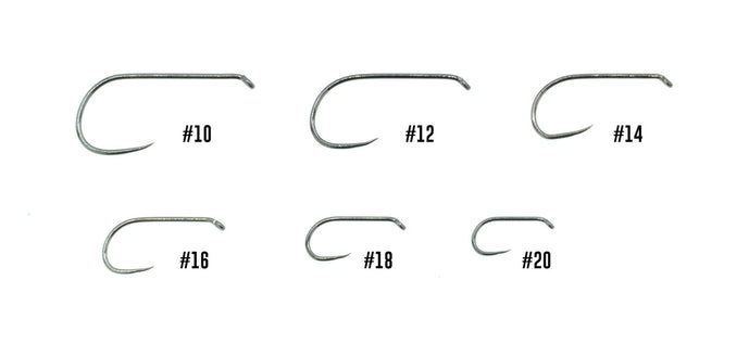 Umpqua XC120 BL-BN curved barbless scud and nymph hook in black nickel finish, heavy-wire design for shrimp, scud, and nymph fly patterns.