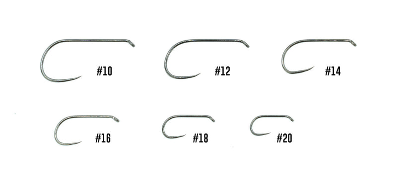 Umpqua XC120 BL-BN curved barbless scud and nymph hook in black nickel finish, heavy-wire design for shrimp, scud, and nymph fly patterns.