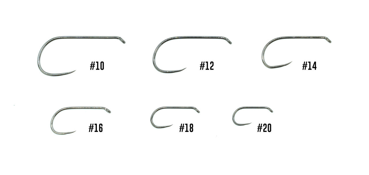 Umpqua XC120 BL-BN curved barbless scud and nymph hook in black nickel finish, heavy-wire design for shrimp, scud, and nymph fly patterns.