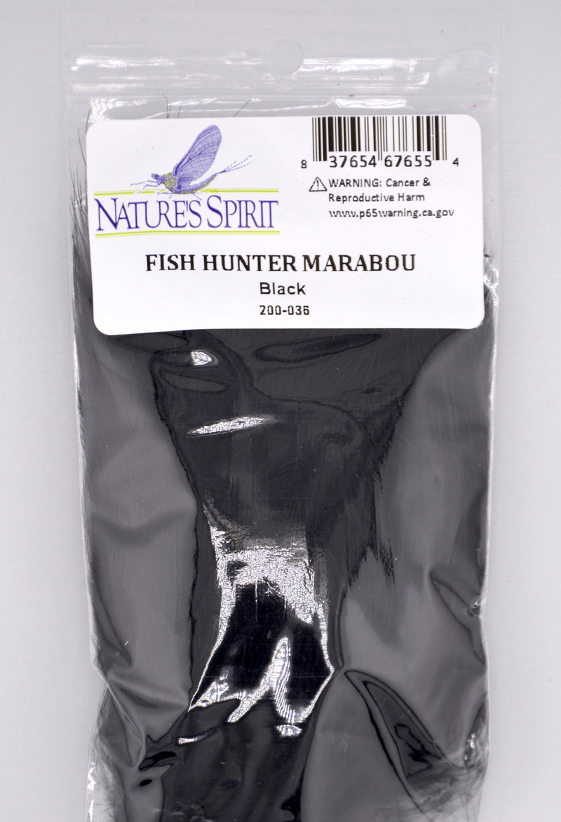 Fish Hunter Blood Quill Marabou in black—classic, bold marabou ideal for leeches, buggers, and night fishing streamers with strong movement and silhouette.