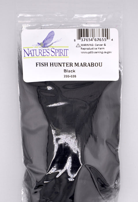 Fish Hunter Blood Quill Marabou in black—classic, bold marabou ideal for leeches, buggers, and night fishing streamers with strong movement and silhouette.