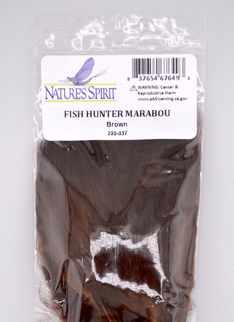 Fish Hunter Blood Quill Marabou in brown—natural earth-toned marabou perfect for sculpin patterns, stonefly nymphs, and subtle streamer designs.