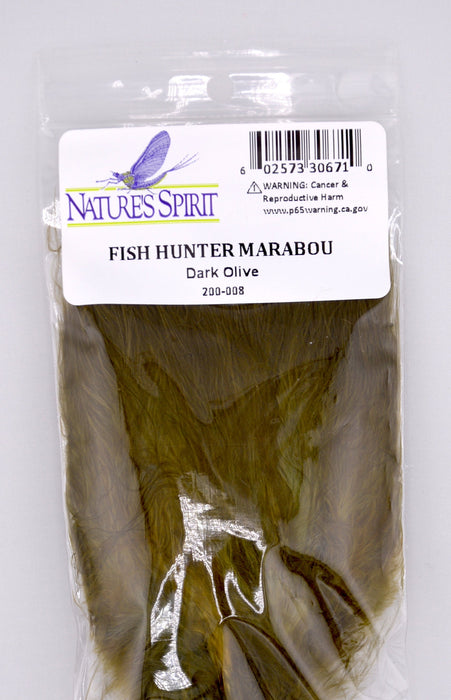 Fish Hunter Blood Quill Marabou in dark olive—rich, earthy-toned feathers ideal for sculpin imitations, leeches, and natural streamer patterns for stealthy presentations.