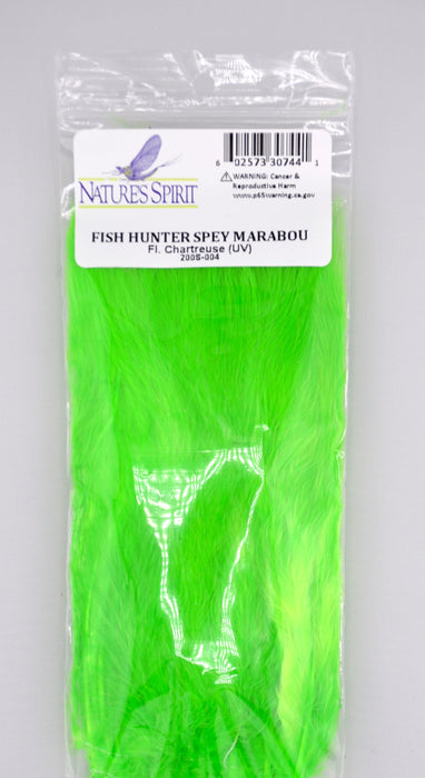 Fluorescent chartreuse Fish Hunter Blood Quill Spey Marabou feathers from Nature’s Spirit, ideal for steelhead and salmon flies needing bold color and maximum movement.