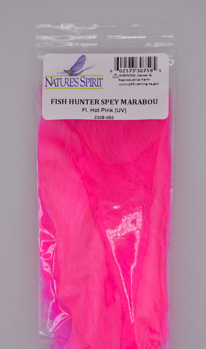 Fluorescent hot pink Fish Hunter Blood Quill Spey Marabou feathers by Nature’s Spirit, ideal for bold intruder flies, steelhead patterns, and streamers that demand maximum visibility and lifelike movement.