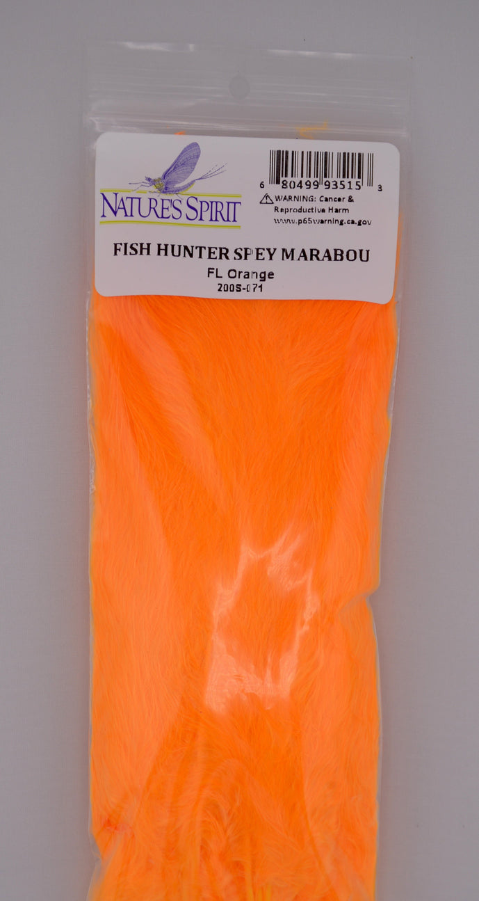 Fluorescent orange Fish Hunter Blood Quill Spey Marabou feathers by Nature’s Spirit, premium-quality fibers perfect for high-visibility steelhead and salmon flies, streamers, and articulated patterns.