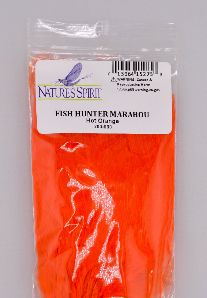 Fish Hunter Blood Quill Marabou in hot orange—vibrant, flowing marabou feathers ideal for adding high-visibility color and lifelike motion to steelhead, salmon, and attractor patterns.
