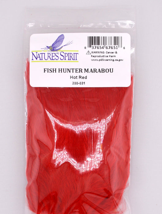 Fish Hunter Blood Quill Marabou in hot red—striking, high-visibility feathers perfect for attracting aggressive strikes in dirty or cold water.