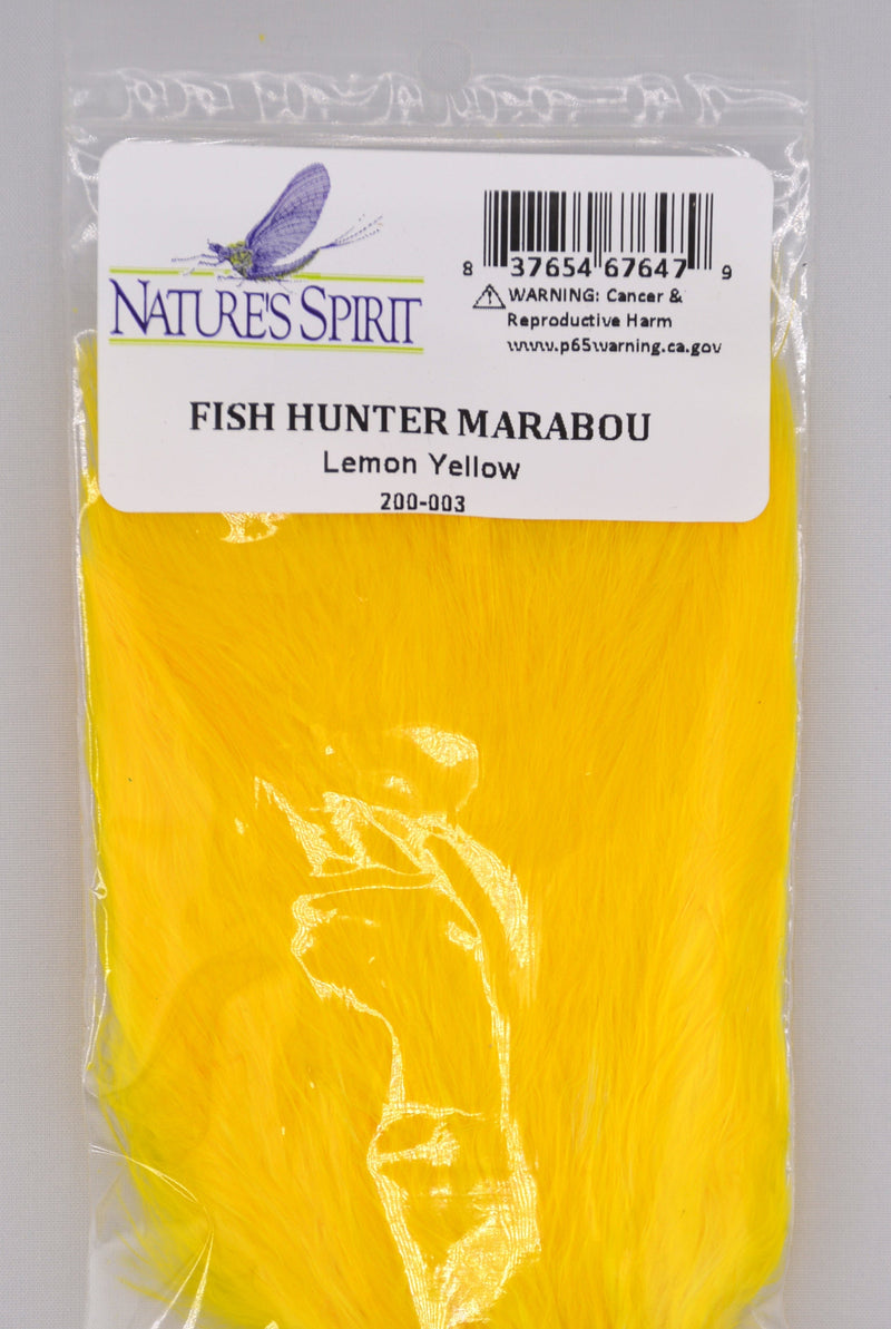 Fish Hunter Blood Quill Marabou in lemon yellow—vibrant, eye-catching feathers perfect for egg patterns, bright streamers, and sunny attractor flies that pop in stained water.