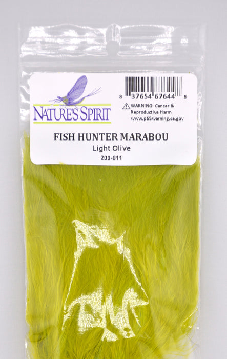 Fish Hunter Blood Quill Marabou in light olive—premium, pale green marabou feathers ideal for subtle streamer patterns, damsels, and nymph tails.