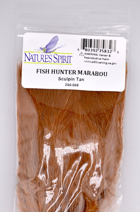 Fish Hunter Blood Quill Marabou in sculpin tan—soft, sandy-hued feathers perfect for realistic baitfish, sculpin, and crayfish patterns in clear or pressured water.