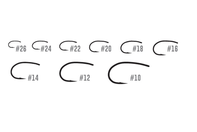 Tiemco TMC2488 nymph hooks – 25-pack of short-shank, wide-gape hooks perfect for tying emergers, midges, scuds, and small nymph patterns.