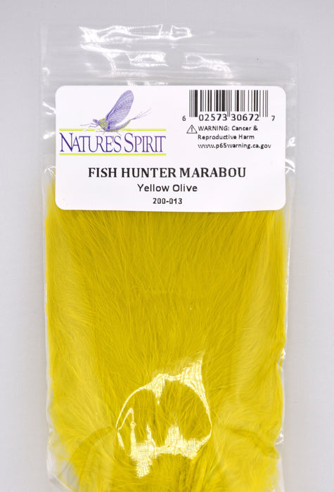 Fish Hunter Blood Quill Marabou in yellow olive—vibrant, earthy marabou feathers perfect for tying lifelike streamers, sculpins, and leech imitations.