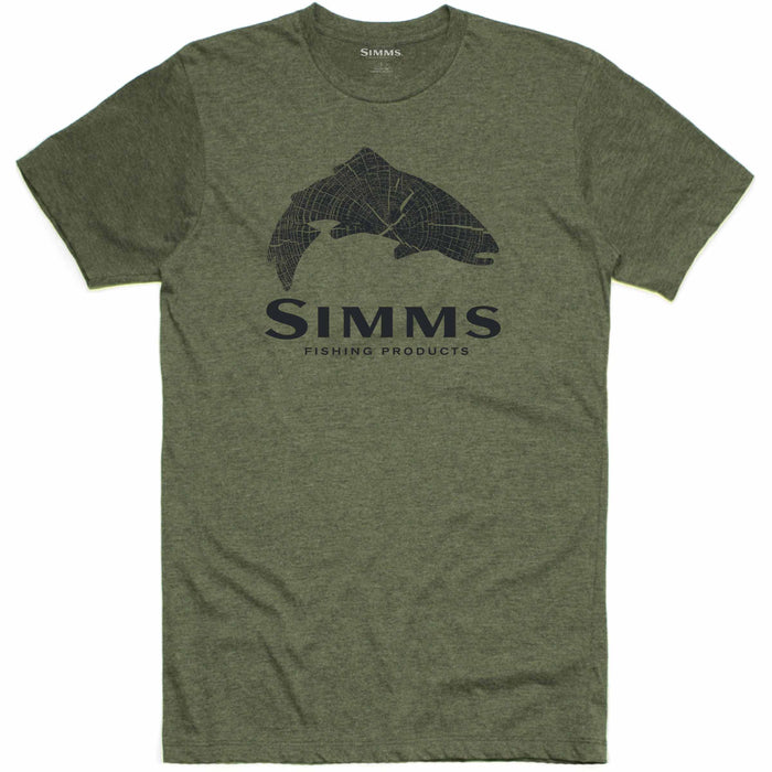 Simms Wood Trout Fill T Shirt Military Heather / S