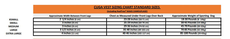cuga dog vest sizing chart