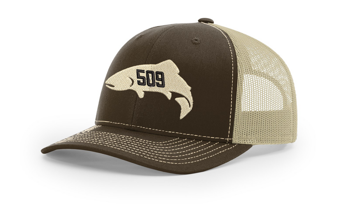 Red's 509 Fish Logo'd Trucker Hat Leather Patch / Royal/White