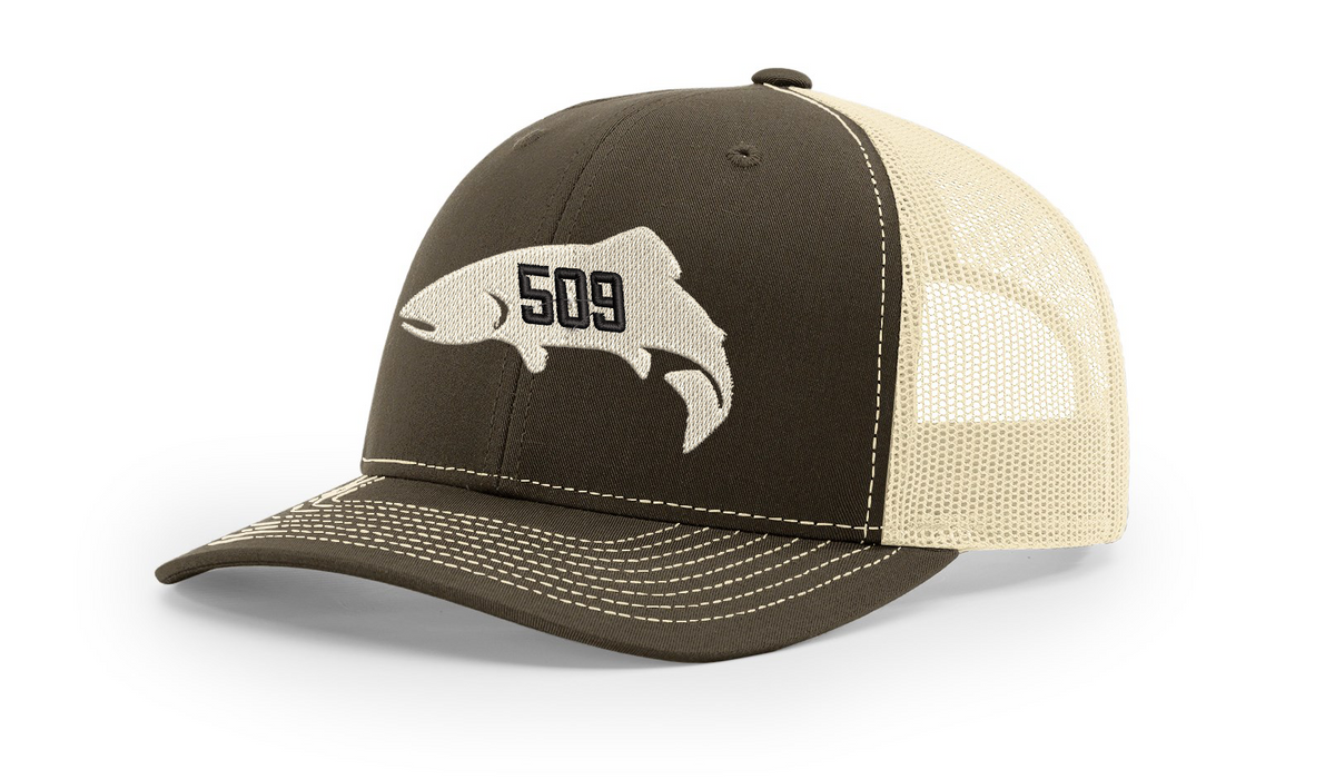 Red's 509 Fish Logo'd Trucker Hat Leather Patch / Royal/White