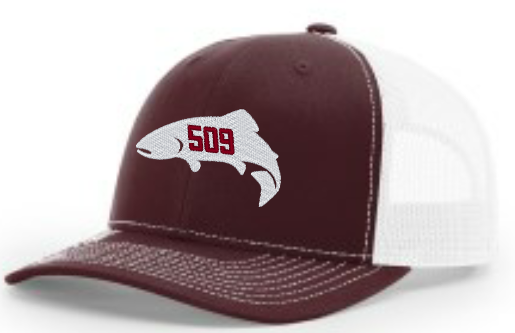 Red's 509 Fish Logo'd Trucker Hat Leather Patch / Blue/Khaki